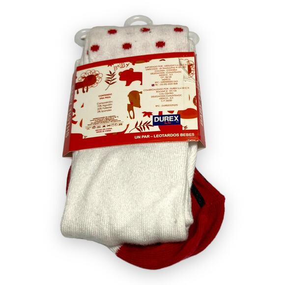 Durex Girls Tights Size 0-6 Mo Red White Black Ladybug Print Polka Dot Feet NEW - Picture 3 of 5